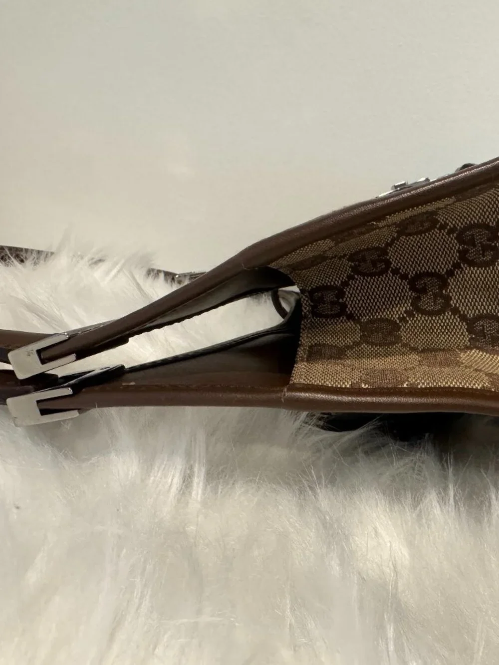 Vintage Gucci Jackie Bardot Shoulder Bag GG Monogram Canvas Brown